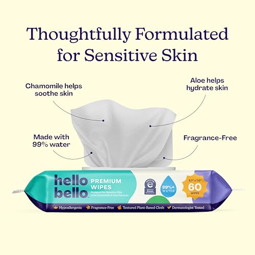 Image of Hello Bello Premium Fragrance-Free Baby Wipes, with Chamomile & Aloe Extracts for Sensitive Skin - 9 Resealable Packs = 540 Total Wipes