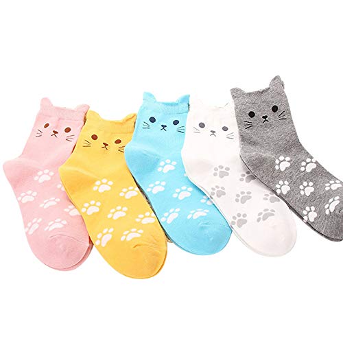 YUWELL 5 pares Señoras Cute Cat Socks Cute Cotton Socks Regalos para mujeres