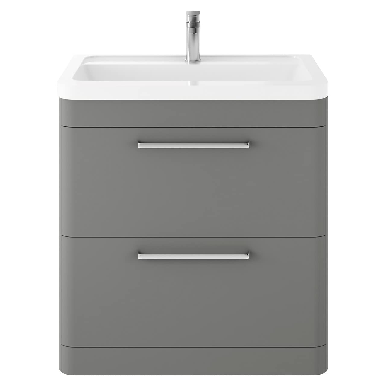 Hudson ReedSOL203A Solar Modern Bathroom Floor Standing Vanity Unit Cabinet with 2 Drawers and Ceramic 40mm Profile Basin, Cool Grey