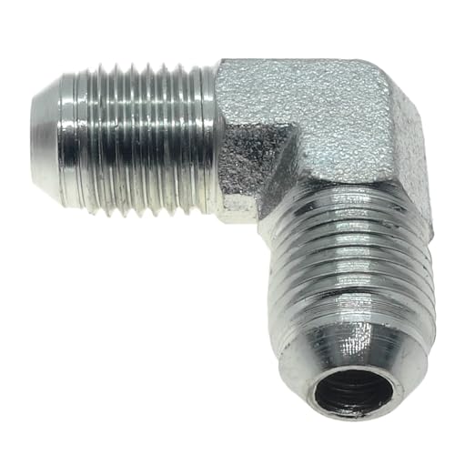 Image of 1 Piece Hydraulic 3 /8 inch JIC (9 /16 inch-18) 37 Flare Male x 3 /8 inch JIC (9 /16 inch-18) 37 Flare Male Elbow Adapter Steel Plated
