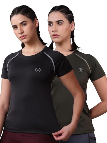 Image of CHKOKKO Women's Compression Gym T-Shirt for Running, Workout, Training, Sports & Activewear | Quick Dry Breathable Stretch Fabric | Body Fit Half Sleeve Athletic Sports Tee for Women
