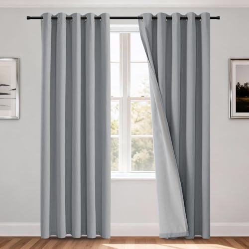 H.Versailtex Grey 100% Blackout Curtains - Thermal Vertical Blinds Curtains Eyelet Soundproof & Room Darkening Window Treatment for Living Room/Bedroom, 66" Width x 72" Drop 2 Panels
