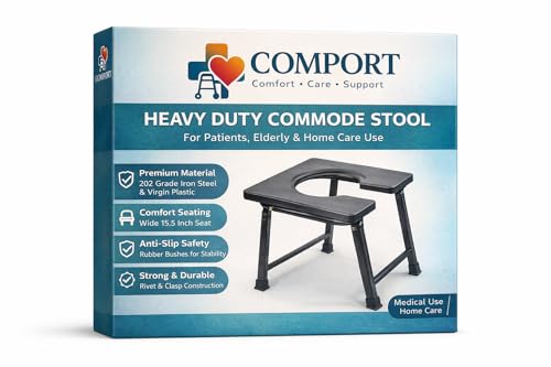 Image of Comport Folding Commode Stool for Indian Toilet | Portable Toilet Chair for Elderly, Patients & Pregnant Women | Non-Slip Metal Frame | Height 42 cm | Please Check Size Before Ordering