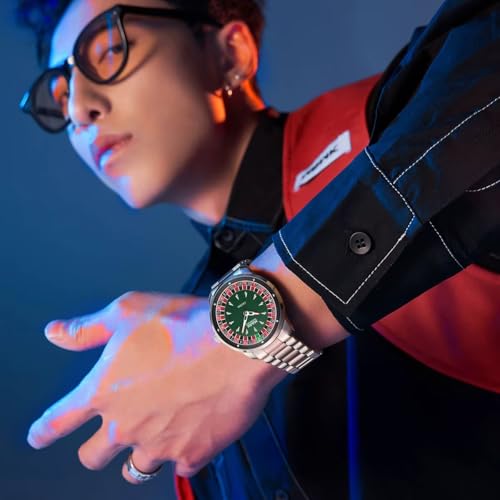 Image of MARK FAIRWHALE Casino Roulette Dial Men's Watch, Stainless Steel Band, Silver Green, 43mm, Quartz Movement, Water Resistant 3 Bar, Luminous Hands