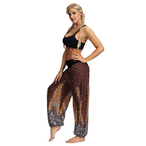 JURTEE Men Women Fashion Boho Loose Trousers Opaque Plus Size Full Length Lightweight Sports Yoga Pants(S,Brown)