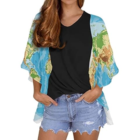 POLERO Women’s World Map Chiffon Kimono Cardigan Cover