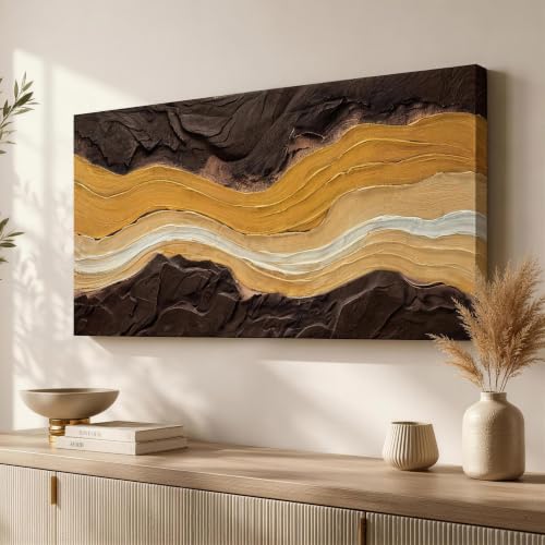 Acocifi Brown Gold Abstract Wall Art, Textured Canvas Print, 40"x20"