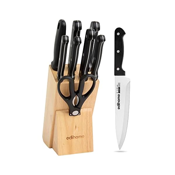 Edihome-Juego-de-Cuchillos-de-Cocina-Profesional-8-Piezas-y-Taco-Acero-Inoxidable-Utensilios-Afilador-Tijeras-Pelador-Fileteador-Soporte-Madera