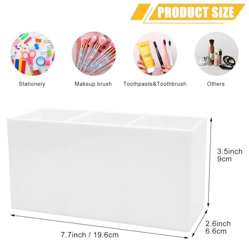 Image of Cerpourt White Makeup Brush Organizer,Acrylic Cosmetic Brushes Storage Holder with 3 Slots,Pencil Pen Holder for Desk,Desk Organizer and Accessories for Vanity