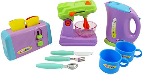 PowerTRC Kitchen Appliances Playset | Mixer, Toaster, Kettle, Cups and Utensils