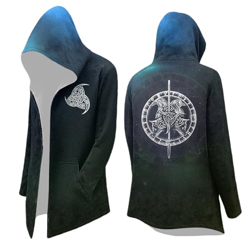 Celanisai Vêtements médiévaux pour homme - Costume d'Halloween Viking - Sweat à capuche - Veste mythe Odin - Veste de cosplay Assassin's Creed - Manteau...