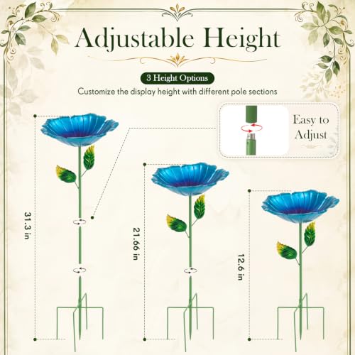 Image of SiliFine 2 Pack Solar Bird Bath Fountain for Outdoors, Flower Metal Hummingbird Bath with Solar Fountain, Garden Bird Baths with 5 Stake Stand for Yard Lawn Patio Decor, 31.3 inch H x 10.63 inch Dia