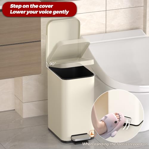 Image of 12L /3.1Gal Slim Step Garbage Can,Narrow Rectangle Garbage Container Bin,Small Bathroom Trash Can with Lid Soft Close，Foot Pedal Garbage Can for Bathroom,Bedroom,Office (12l-White)