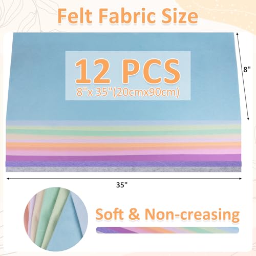 Image of XSEINO 12 Rolls 8 inchx35 inch 1.4mm Thick Soft Felt Fabric Sheet 12 Assorted Mist Series Colors Felt Pack for DIY Craft Sewing Squares Nonwoven Patchwork