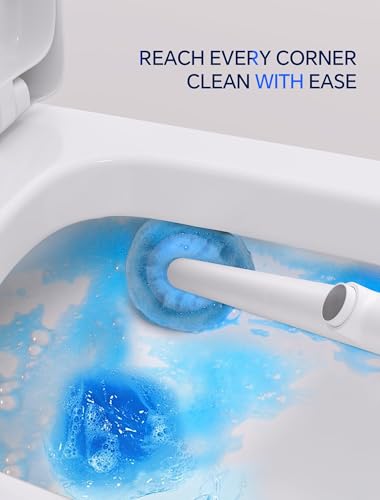 Image of Disposable Toilet Brush Wand, Wall Mounted Toilet Cleaner Kit with Holder, for Bathroom Cleaning (Toilet Brush + 12 Brush Heads)