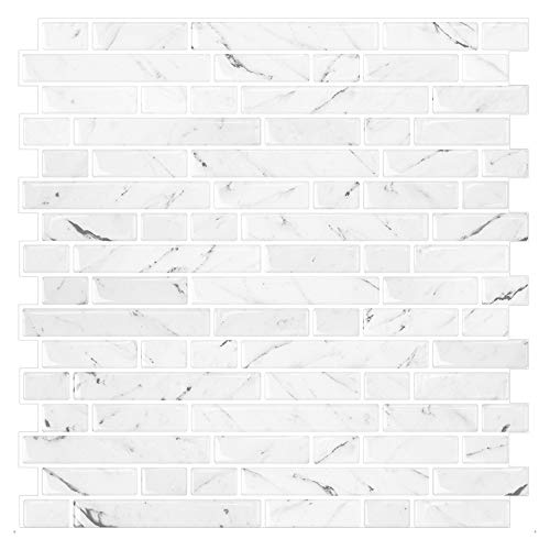 STICKGOO 10-Sheet White Marble Look Peel & Stick Backsplash, 12”X...
