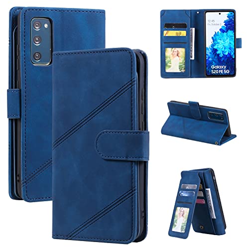 Cas de portefeuille Samsung Galaxy S20 FE 5G flip casage magnétique avec corde bleu