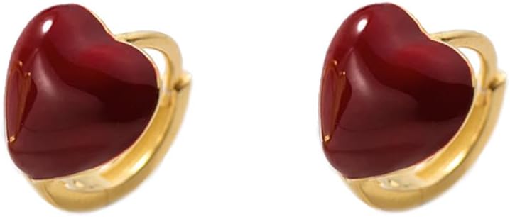 6mm Red Heart Small Hoop Earrings for Women 925 Sterling Silver Tiny Hoops Cartilage Hypoallergenic Huggie Love Jewelry Cute Gifts 14k Gold Plated