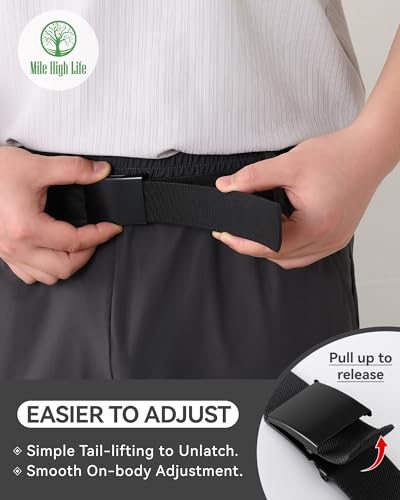 Image of Mile High Life Stretch Canvas Belt for Men, Golf Casual Elastic Web Belt, Top Military Buckle, Adjustable Cut to Fit