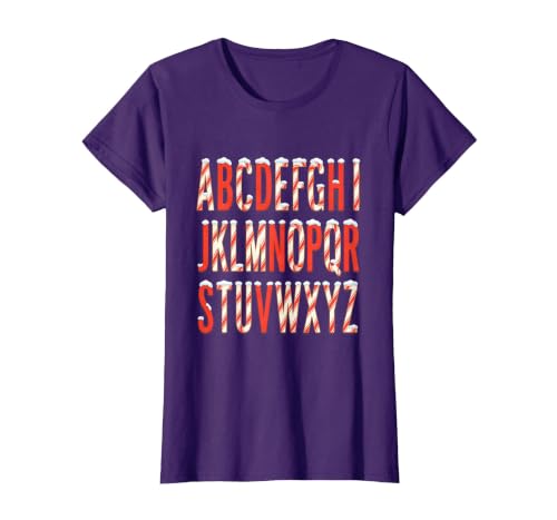A B C D E F G H I J K L M N O P Q R S T U V W X Y Z Teacher T-Shirt, Women, Purple, Large
