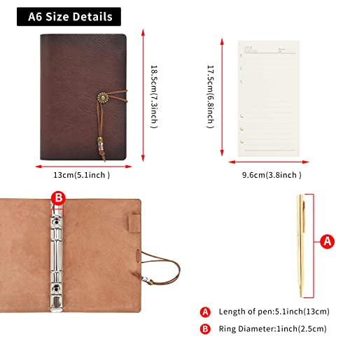 WONDERPOOL Leather Journal A6 Refillable 6 Ring Binder Notebook with Lined Paper and Pen,Writing Diary for Work Travel and Agenda Plan (A6, Grey) by WONDERPOOL - Image 7