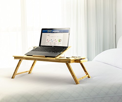 Aleratec Natural Bamboo Tablet Laptop Up to 15" Cooling Stand with Fan Table Desk - Thumbnail 7