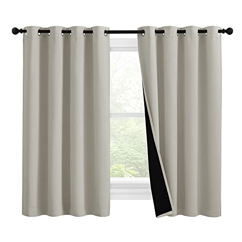 NICETOWN 100% Blackout Curtains 57 inches Long, Double-Deck Completely Blackout Window Treatment Thermal Insulated Lined Drapes for Small Window (Natural, 1 Pair, 55 inches Width Each Panel)