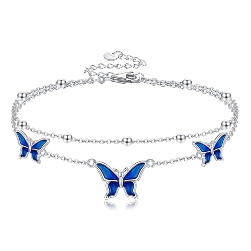 POPLYKE ankle bracelets for women 925 Sterling Silver butterfly anklet ankle bracelet