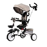 BTM コンパクト 子供用三輪車 折りたたみ 手押し棒 かじとり 4in1 1歳2歳3歳 座面回転 おもちゃ 乗用玩具 自転車 幼児用 キッズバイク お祝い ブラウン