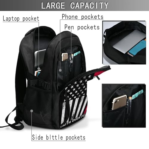 Faith Over Fear Patriotic Christian Cross American Flag Travel Backpack Laptop Backpacks Business Rucksack Outdoor Daypack Large Sport Bag with Luggage Strap USB Charging Port for Hiking4