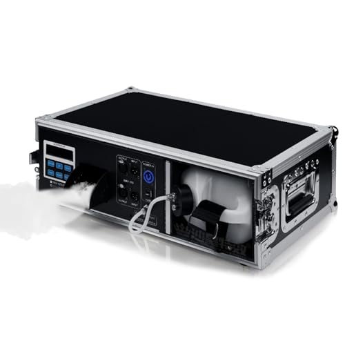 Máquina de niebla de 2000 W, máquina profesional de niebla de baja altura con control remoto DMX, funda de vuelo, tanque de líquido de 3 L, salida de humo ajustable, mini efecto de escenario para