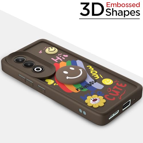 Image of Pikkme Back Cover for OnePlus Nord CE 4 5G | Soft Silicone| Cute Rainbow Smile & 3D Cartoon Flower Design | Shockproof Raised Camera Protection Bumper Case (Brown)