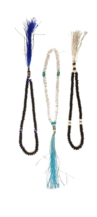Image of Islamic Salat Prayer Tasbih 100 Crystal White, Black Beads - Tasbeeh for Dhikr, Zikr, and Meditation Fine Beads with Silk Tassel, 34 cm
