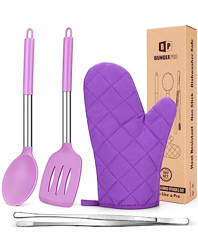 Silicone Spatula And Spoon Set With Kitchen Food Tweezer, Cotton Oven Mitt Included, Non Stick, Heat Resistant Cooking Utensils For Flipping, Mixing, Serving, Baking, Plating, Grilling #TOP27