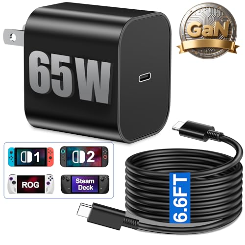 65W USB-C Fast Charger for Nintendo Switch 2/1/OLED/Lite & Steam Deck/OLED, 6.6FT Cable PD3.0 GaN Tech, Original Quality Replacement Switch 2 AC Adapter, Supports 4K TV Mode, for Xbox X Controller