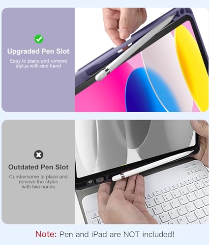 Hamile for iPad 11th 10th Generation Case with Keyboard - 7 Colors Backlit Wireless Detachable Folio Keyboard Cover with Pencil Holder for iPad 11-inch A16 2025 10th Gen 10.9 Inch 2022 (Lavender) - Thumbnail 6