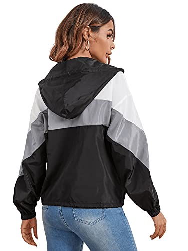 Floerns Women's Color Block Hooded Casual Thin Windbreaker Jacket2