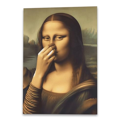 Crunier Mona Lisa Toilette Bilder,Lustiges Poster,Mona Lisa Hält Sich Die Nase Zu,Badezimmer Wandkunst,Wanddeko für Toilette Gäste-WC,40 x 30 cm,Ohne Rahmen