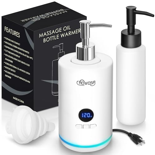 Image of Massage Oil Warmer Bottle Professional Electric Lotion Digital Heater for SPA, Portable Oil Warmer Heated Cream for Beauty Salon Home, with Gradient Atmosphere Lamp, ℃/℉ Switchable Display (White)