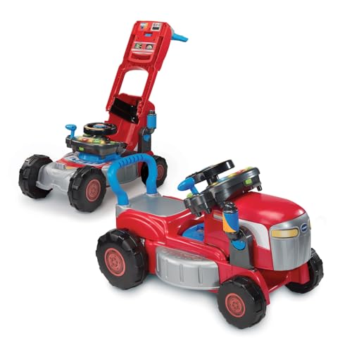 VTech - Super Tracteur Magi Tondeuse Rouge - Porteur Pousseur Bébé 3 en 1 - Tracteur Tondeuse Enfant - Jeu Évolutif - Jouet d'Éveil et de Motricité Enfant...