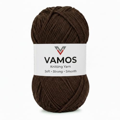 Image of VAMOS Acrylic Hand Knitting & Crochet Yarn - 100g Ball, 4 ply Soft Yarn for Knitting Sweaters, Scarves, Hats, Amigurumi, Babywear & DIY Crafts (Chocolate)
