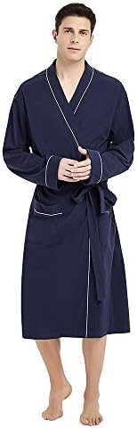 U2SKIIN Mens Cotton Robe Lightweight Knit Bathrobe(Navy Blue, L/XL)