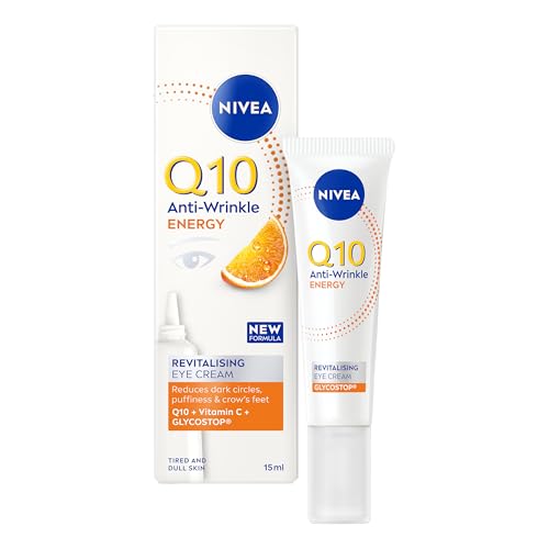 NIVEA Q10 Anti-Wrinkle Energy Revitalising Eye Cream (15 ml), Anti-Age Formula with Vitamin C, Q10, and GLYCOSTOP, Vitamin C Eye Cream to Reduce Appearance of Dark Circles