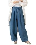 [セレクトリベリー] ワイドパンツ レディース サーカスパンツ デニム パンツ アンクル丈 曲線美A仕様 ゆったり 大きいサイズ ウエストゴム 女性 主婦春 夏 秋 冬 S～LL 通勤 通学 W-4466(Lブルー S)