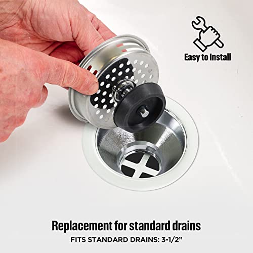 HIGHCRAFT 9843-2 Stainless Steel Kitchen Sink Strainer Basket Replacement for Standard Drains (3-1/2 Inch) -Universal Style Rubber Stopper (Pack of 2) - Image 5