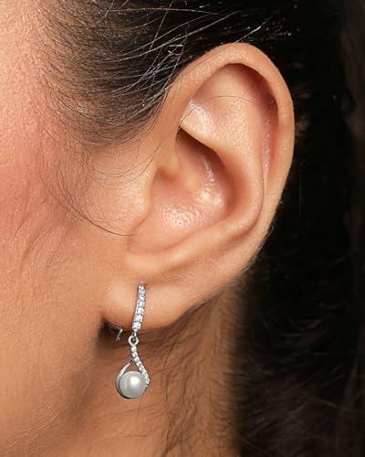 Image of Clara 925 Silver Real Pearl Pendant Earrings Chain Bracelet Ring for Women | Gift for Girl Girlfriend | Platinum Plated | Swiss Zirconia