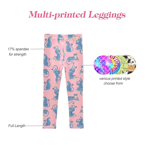 CaTaKu Girls Leggings Blue Tigers Cute Leggings for Girls Kids Athletic Workout Yoga Pants Size 4-10T4