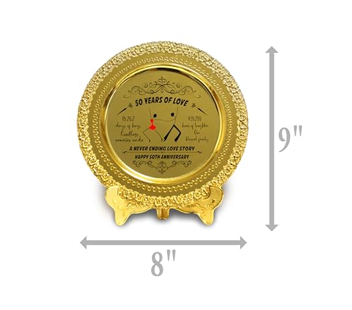 Assiette décorative en métal doré 20 cm avec support d'exposition pour cadeau anniversaire