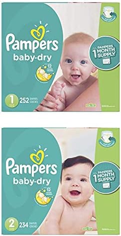 Pampers Bundle - Baby Dry Disposable Baby Diapers Sizes 1, 252 Count & 2, 234 Count (Total 2 Month Supply) with Pampers Sensitive Water-Based Baby Wipes, 12 Packs of 72, 864 Count image 2