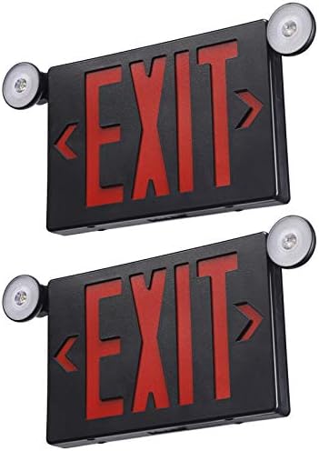 TORCHSTAR Black Exit Sign with Emergency Lights, UL 924, Two LED Adjustable Head, Emergency Exit Light with Battery Backup, Double Face, AC 120/277V, Exit Signs for Business, Damp Location, Pack of 2